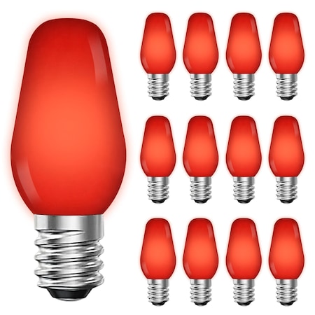 Luxrite C7 LED Red Light Bulbs for String Lights 0.5W Enclosed Fixture Rated E12 Candelabra Base, 12PK LR21750-12PK